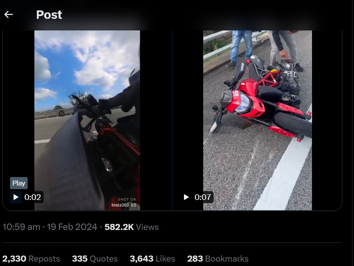 VIRAL! Ban Belakang Motor Ducati Hypermotard Lepas Saat Melaju di Jalan Tol Malaysia