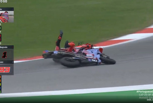 Simak! Video Crash Marc Marquez Vs Francesco Bagnaia
